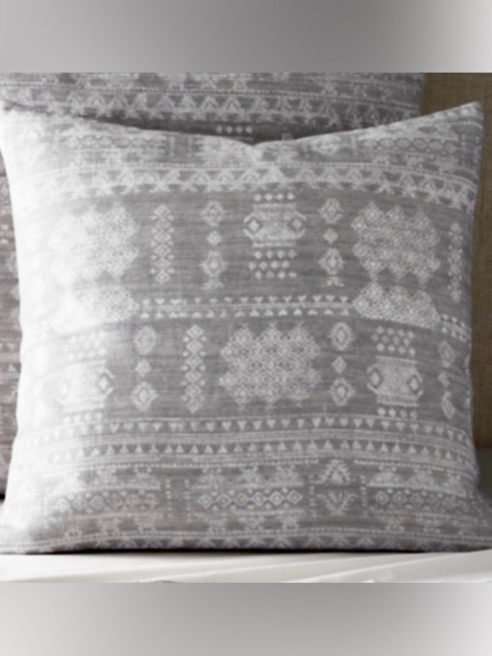 Restoration Hardware Gray and Cream Patterned Euro Sham Cover 25.5”